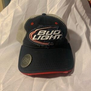 Bud Light Men's Hat Cap with Metal Bottle Opener Blue Red Gray White Adjustable